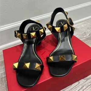 Valentino Black and Gold Studded Sandals
